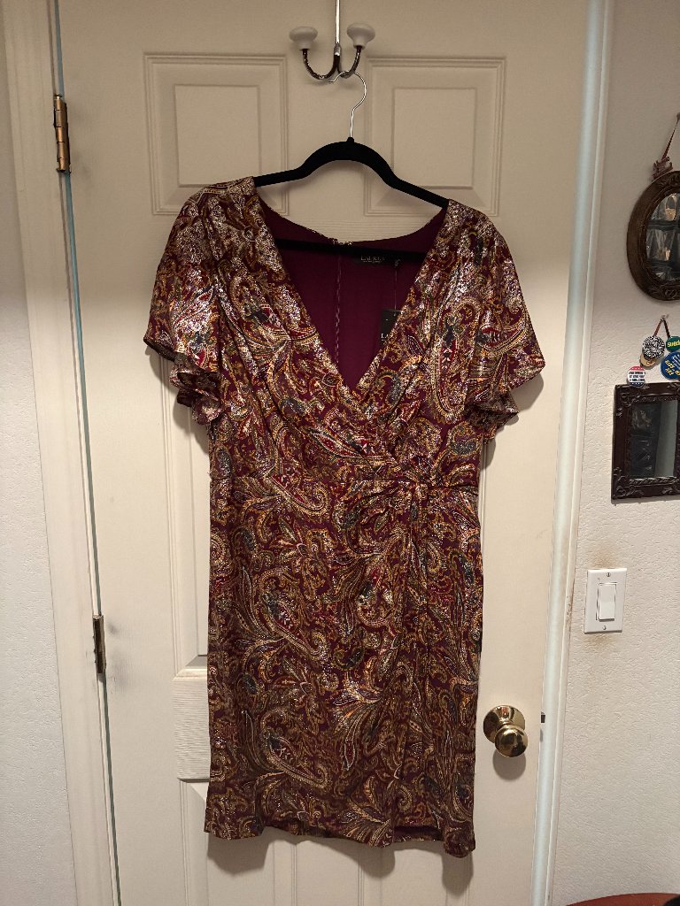 Lauren By Ralph Lauren Brocade Purple Multicolor Size 14 Cocktail Dress